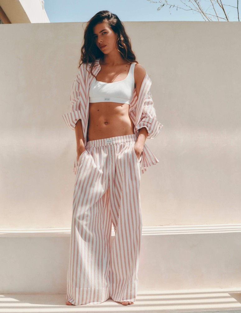 Pure Cotton Striped Wide Leg Pyjama Bottoms
