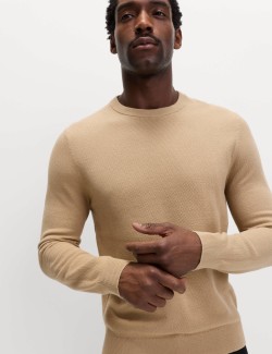 Pure Cotton Textured Crew Neck Jumper