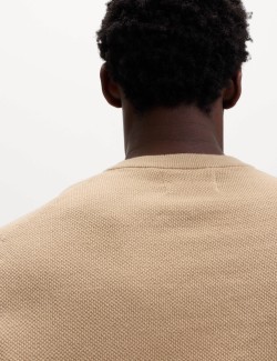 Pure Cotton Textured Crew Neck Jumper