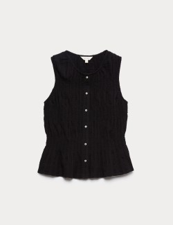 Pure Cotton Shirred Button Through Top