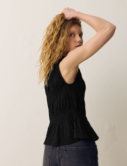 Pure Cotton Shirred Button Through Top