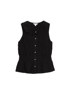 Pure Cotton Shirred Button Through Top