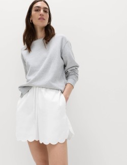 Pure Cotton Scallop Hem Shorts