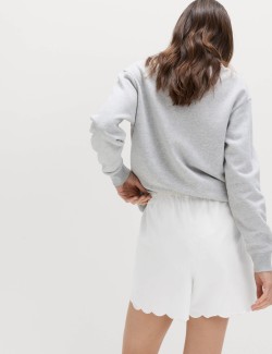 Pure Cotton Scallop Hem Shorts