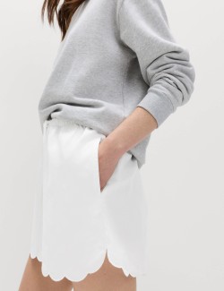 Pure Cotton Scallop Hem Shorts