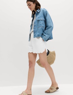 Pure Cotton Scallop Hem Shorts