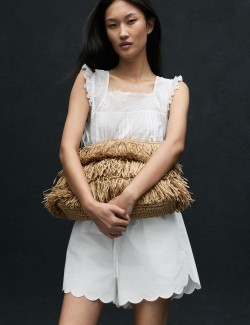 Pure Cotton Scallop Hem Shorts