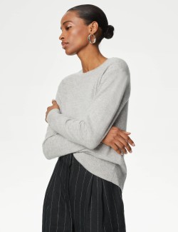 Pure Cashmere Textured Crew Neck Jumper