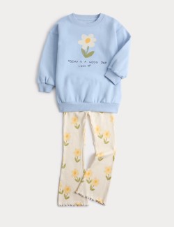 Květovaný dvoudílný outfit topu a spodního dílu s vysokým podílem bavlny (2–7 let)