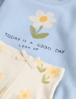 Květovaný dvoudílný outfit topu a spodního dílu s vysokým podílem bavlny (2–7 let)