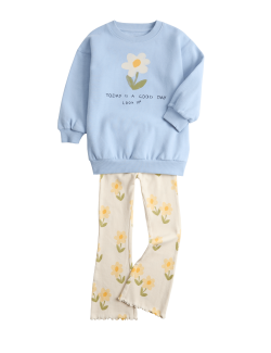 Květovaný dvoudílný outfit topu a spodního dílu s vysokým podílem bavlny (2–7 let)