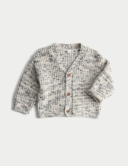 Pure Cotton Ribbed Knitted Cardigan (0-6 Yrs)