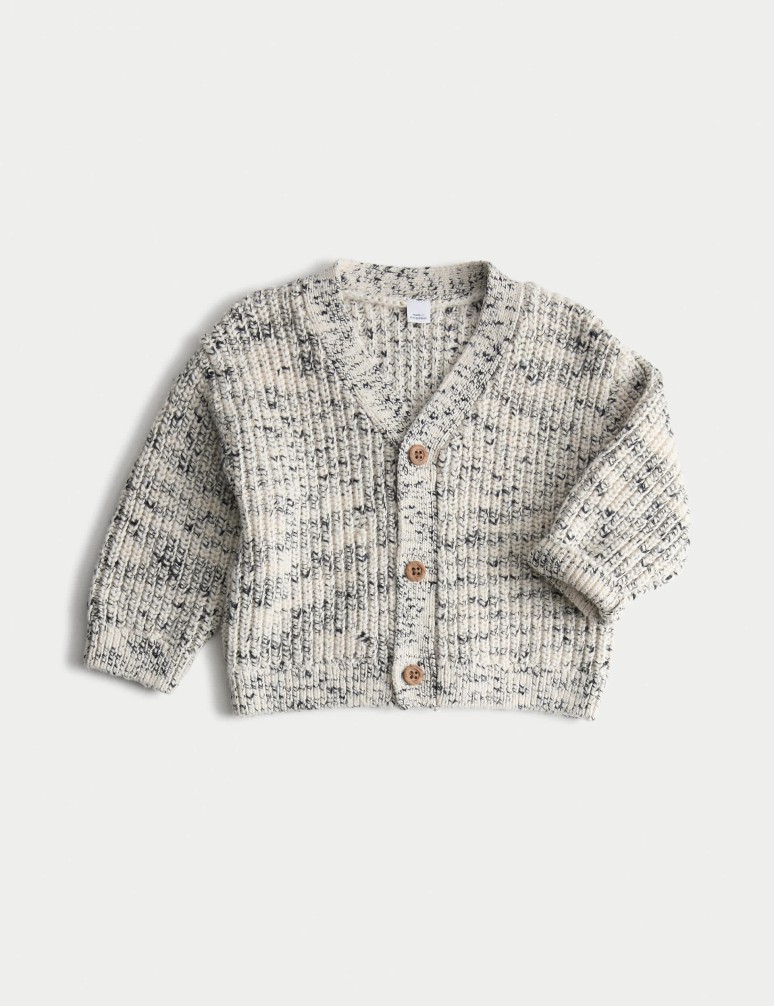 Pure Cotton Ribbed Knitted Cardigan (0-6 Yrs)
