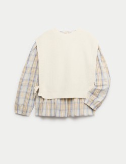 2pc Cotton Rich Knit Tabard and Check Shirt (6-16 Yrs)