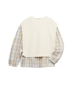 2pc Cotton Rich Knit Tabard and Check Shirt (6-16 Yrs)