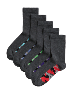 5pk Cotton Rich Camouflage Sole School Socks