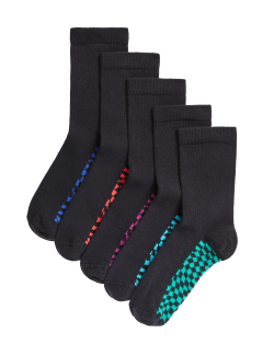 5pk Cotton Rich Checkerboard School Socks