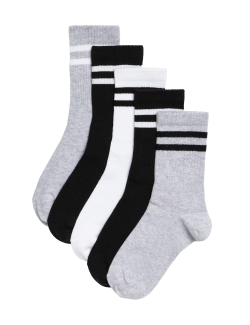 5pk Cotton Rich Ribbed Striped Sport Socks