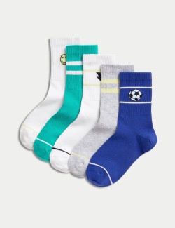 5pk Cotton Rich Ribbed Sports Icons Socks