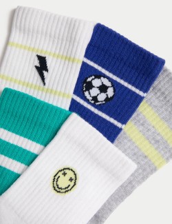 5pk Cotton Rich Ribbed Sports Icons Socks