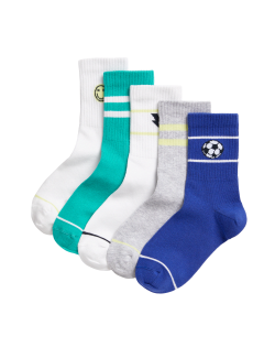 5pk Cotton Rich Ribbed Sports Icons Socks