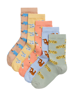 5pk Cotton Rich Animal Socks (6 Small - 7 Large)