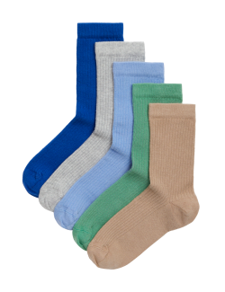 5pk Cotton Rich Ribbed Socks (2-3 Yrs)