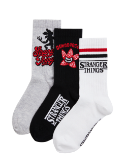 3pk Cotton Blend Stranger Things™ Socks (12.5 Large - 7 Large)