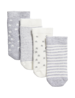 4pk Cotton Rich Terry Baby Socks (0-24 Mths)