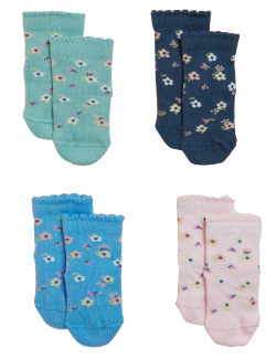 4pk Cotton Rich Floral Baby Socks (0-24 Mths)