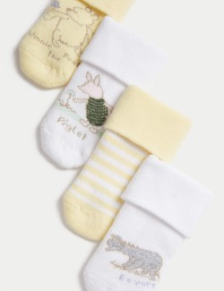 4pk Cotton Rich Winnie the Pooh™ Socks (0-24 Mths)