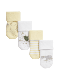 4pk Cotton Rich Winnie the Pooh™ Socks (0-24 Mths)