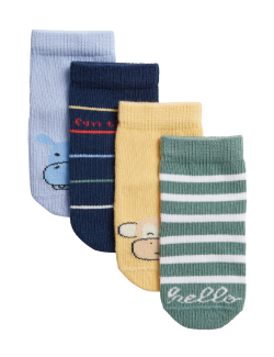 4pk Cotton Rich Patterned Socks (0-3 yrs)