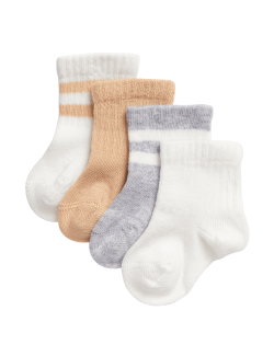 4pk Cotton Rich Striped Baby Sport Socks (0-3 Yrs)