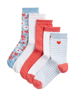 5pk Cotton Rich Assorted Socks (6 Small - 7 Large)