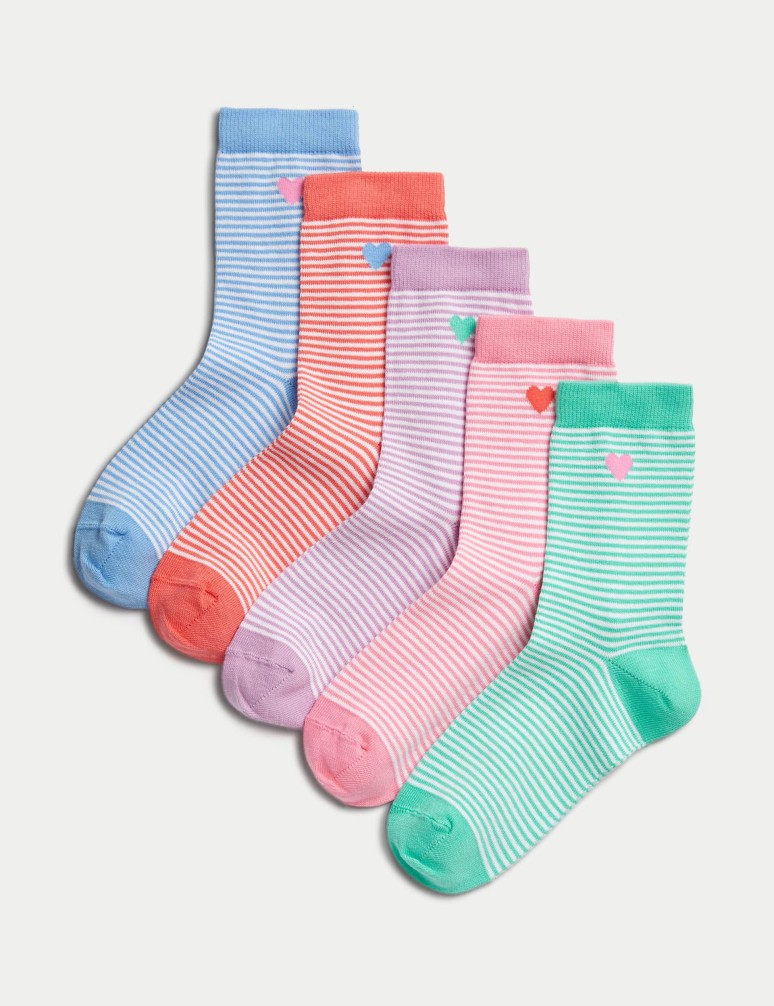 5pk Cotton Rich Striped Socks (6 Small - 7 Large)