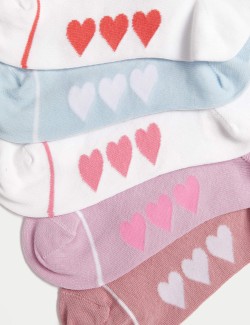 5pk Cotton Rich Ribbed Striped Heart Sport Socks (6 Small -7 Large)