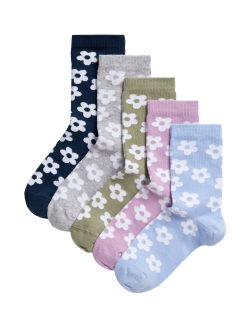 5pk Cotton Rich Floral Socks (6 Small - 7 Large)