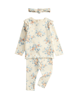 Trojdílný květovaný žerzejový outfit s vysokým podílem bavlny (0–3 roky)