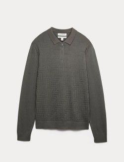 Polo tričko s geometrickým vzorem z mercerizované bavlny s půl zipem