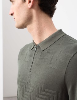 Polo tričko s geometrickým vzorem z mercerizované bavlny s půl zipem