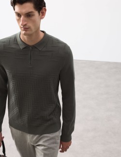 Polo tričko s geometrickým vzorem z mercerizované bavlny s půl zipem