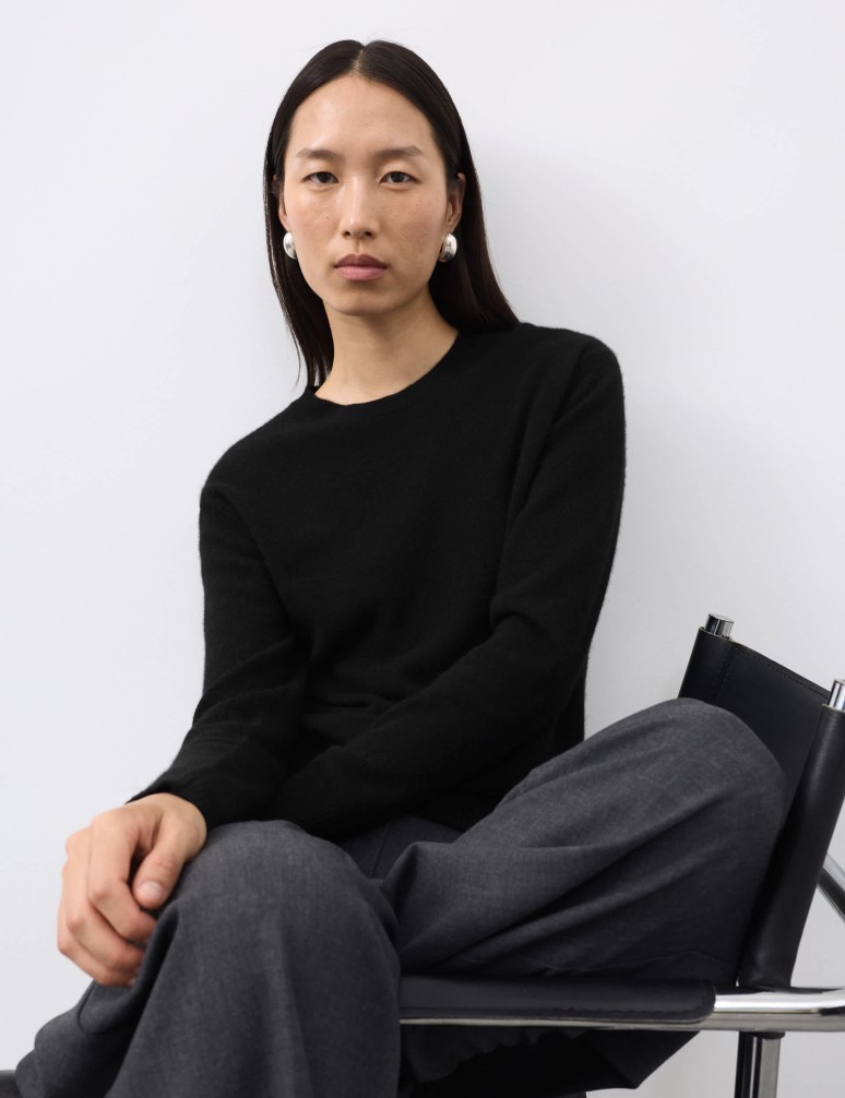 Pure Cashmere Textured Crew Neck Jumper