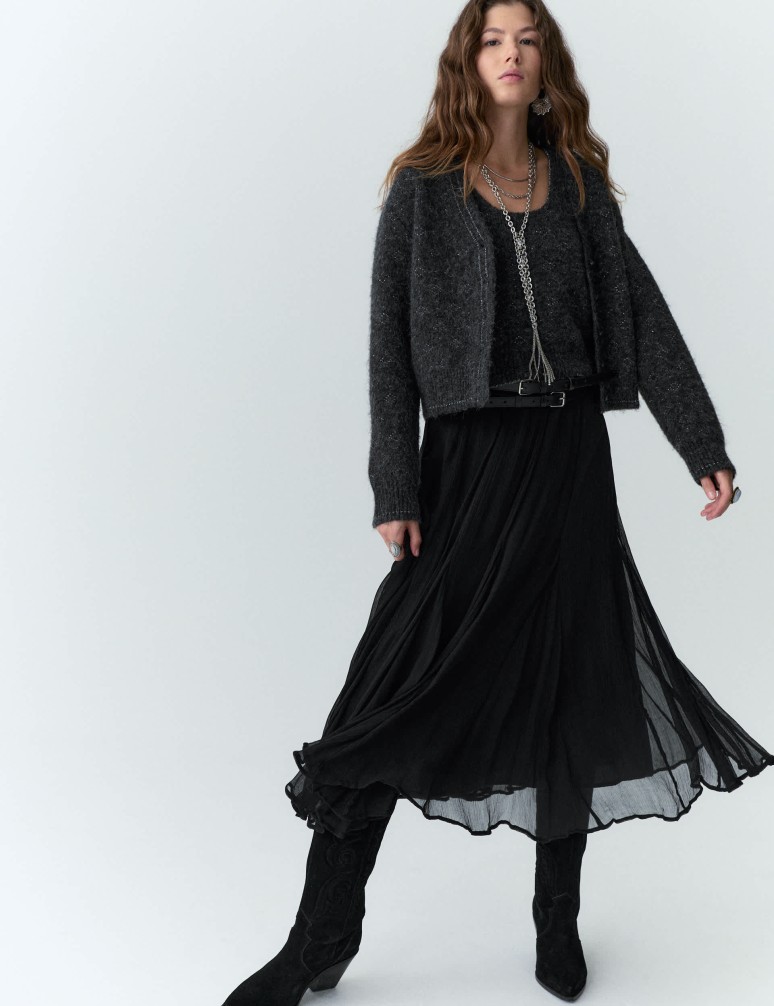 Pure Cupro Chiffon Maxi Skirt