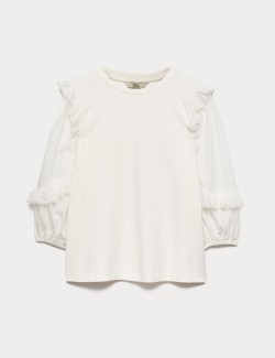 Cotton Rich Ruffle Sleeve Top