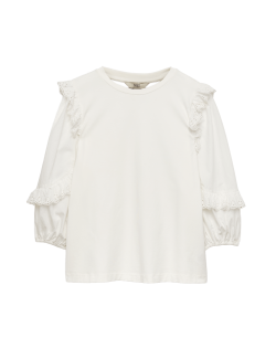 Cotton Rich Ruffle Sleeve Top