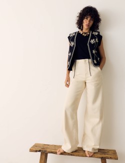 Pure Cotton Embroidered Quilted Gilet