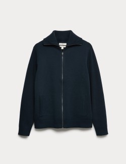 Cotton Blend Milano-Knit Zip Up Jumper