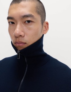 Cotton Blend Milano-Knit Zip Up Jumper