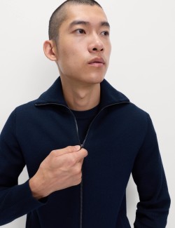 Cotton Blend Milano-Knit Zip Up Jumper